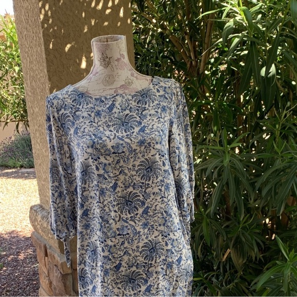 H&M Blue & White Floral Tunic Dress with Split Sleeves – Size 8 - Picture 3 of 8